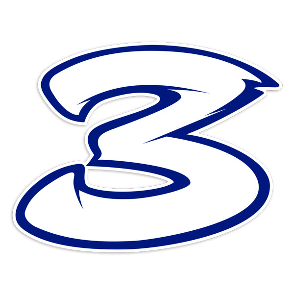 Pegatinas: Dorsal N&uacute;mero 3 Estilizado en Blanco y Azul