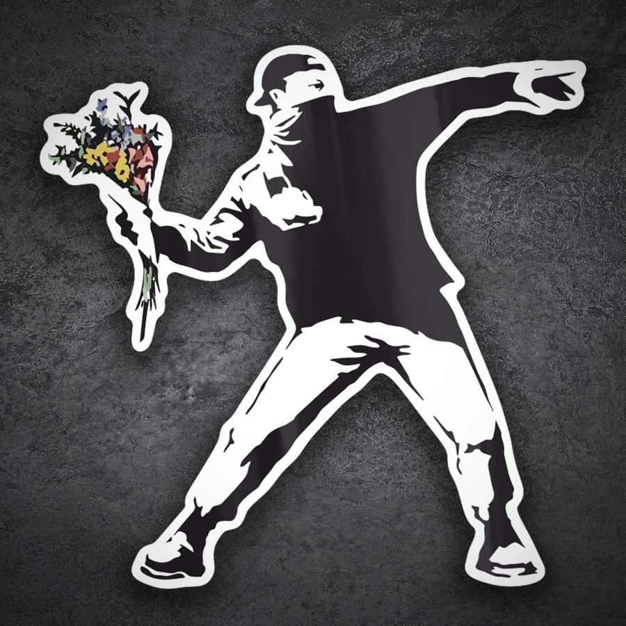 Pegatinas: Lanzador de Flores Banksy Protesta Pac&iacute;fica