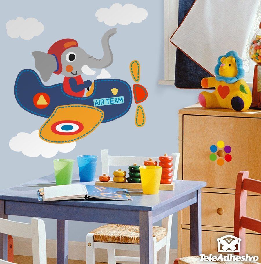 Vinilos Infantiles: Elefante piloto de avión