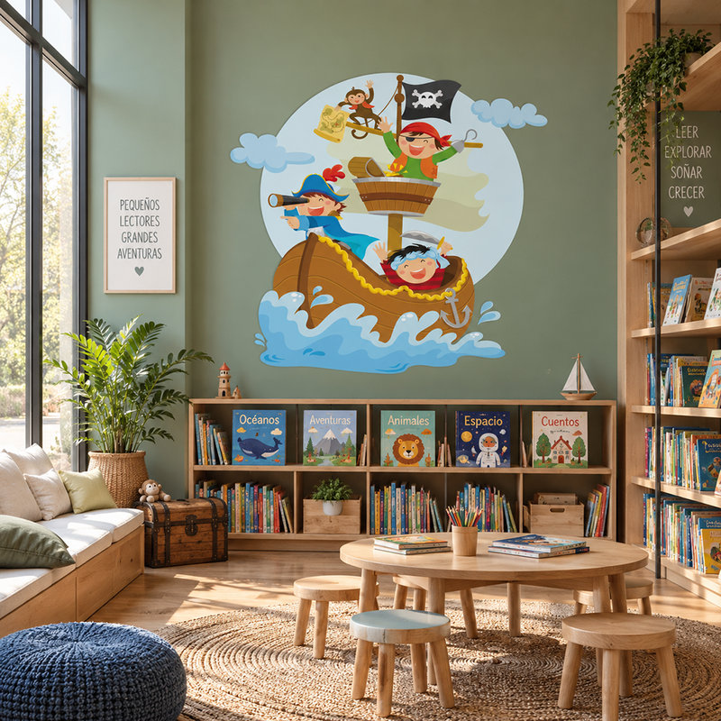 Vinilos Infantiles: Piratas navegando en su barco