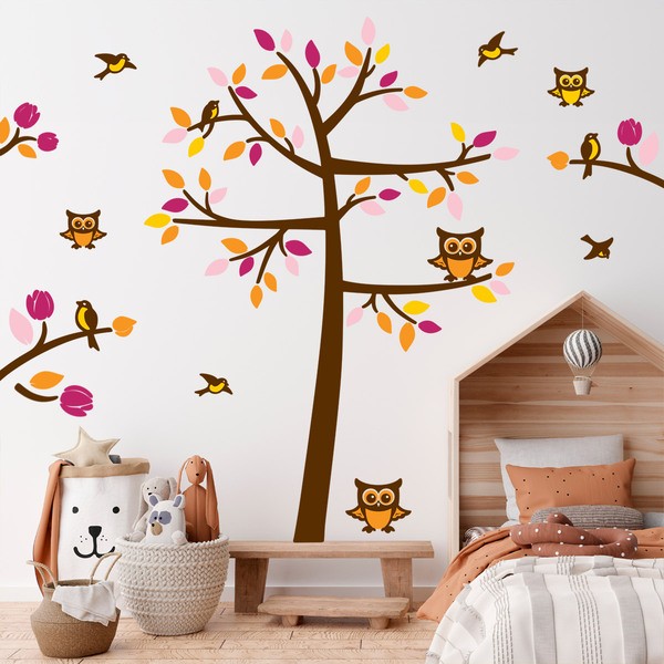 Vinilos Decorativos: Árbol con pájaros y búhos