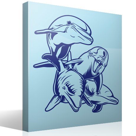 Vinilos Decorativos: 4 Delfines en el fondo marino