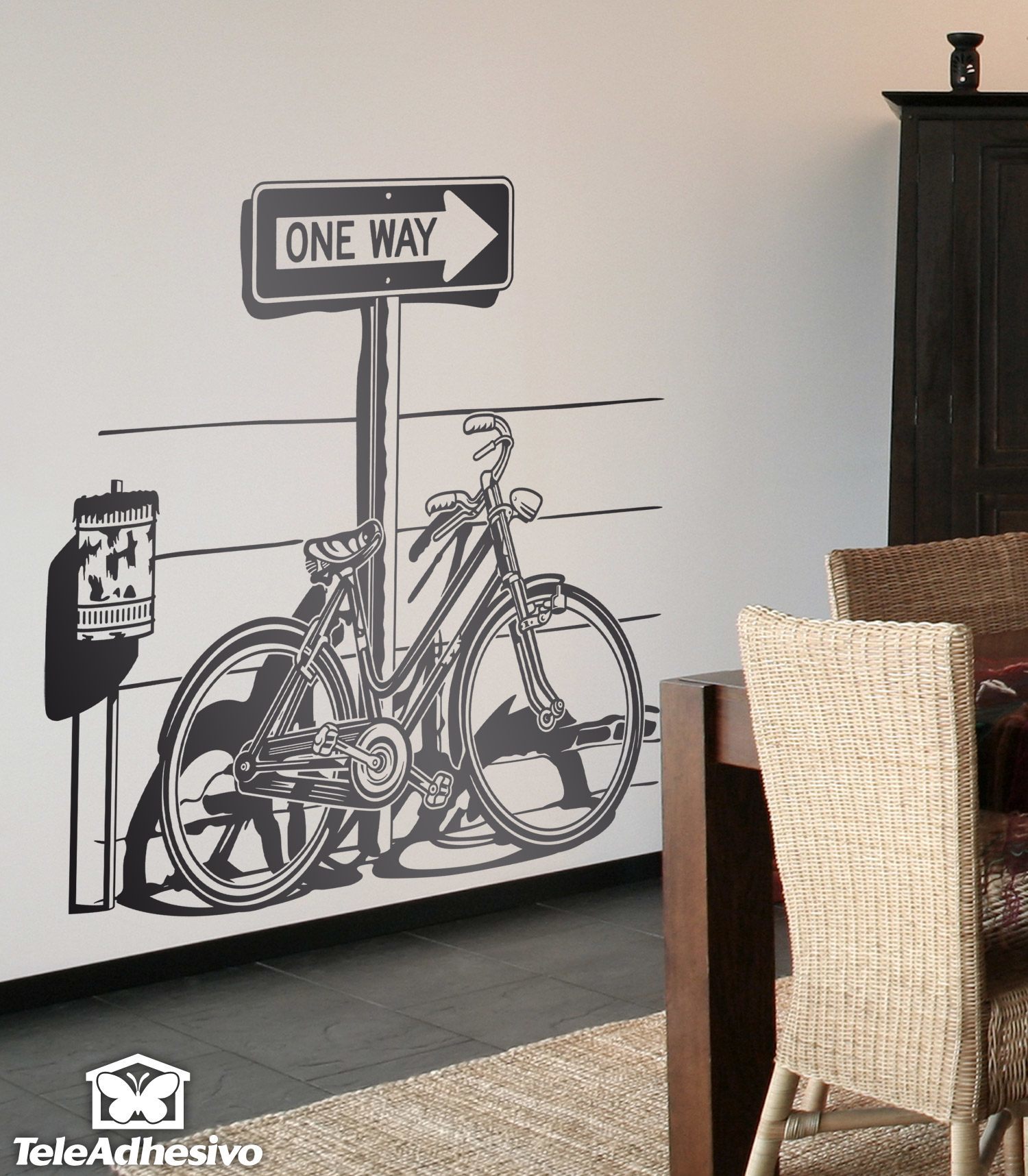 Vinilos Decorativos: Bicicleta en señal de tráfico One Way