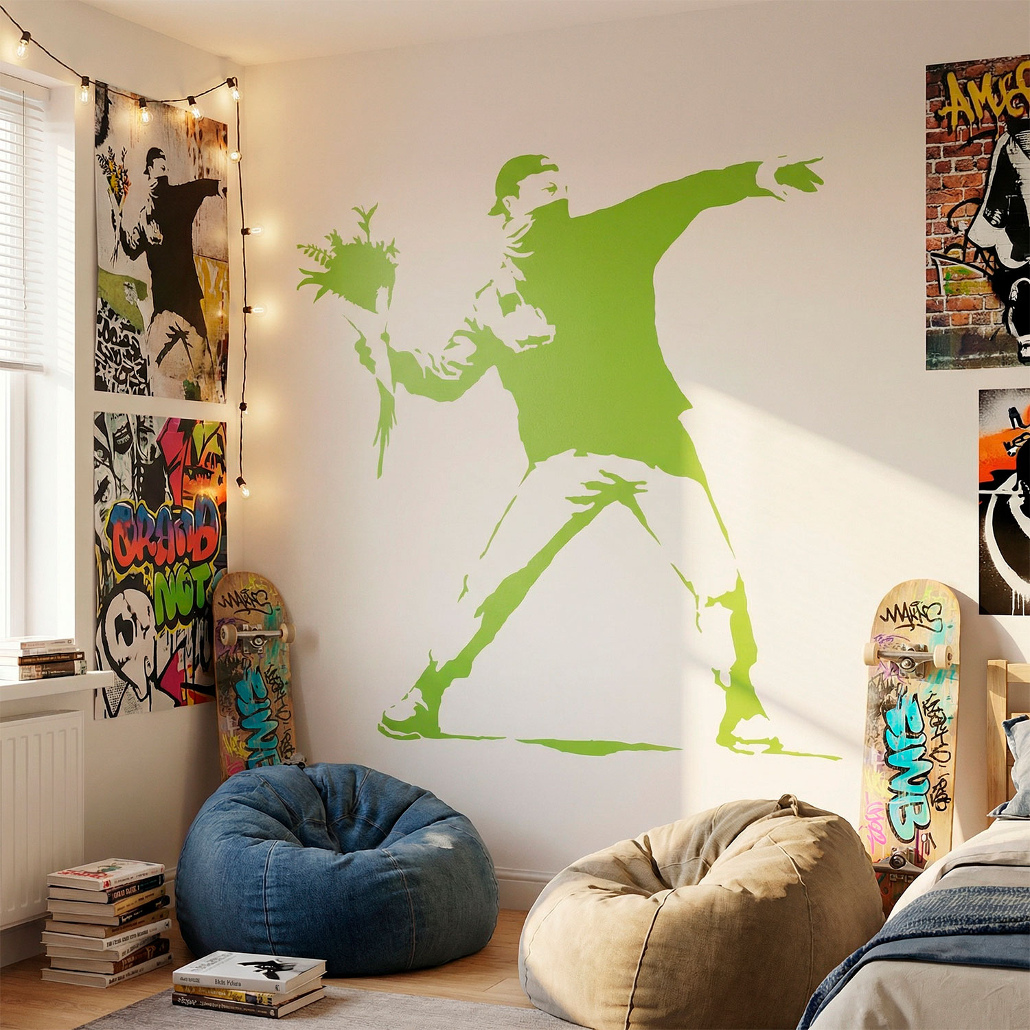 Vinilos Decorativos: Protesta lanzando flores de Banksy