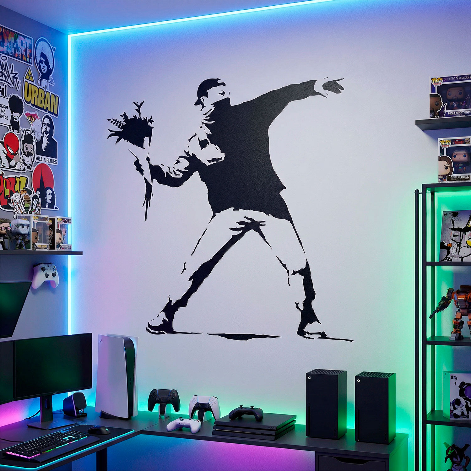 Vinilos Decorativos: Protesta lanzando flores de Banksy