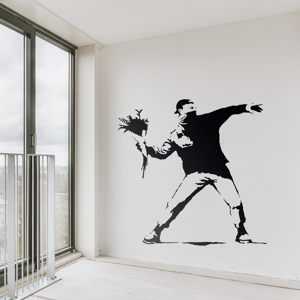 Vinilos Decorativos: Protesta lanzando flores de Banksy