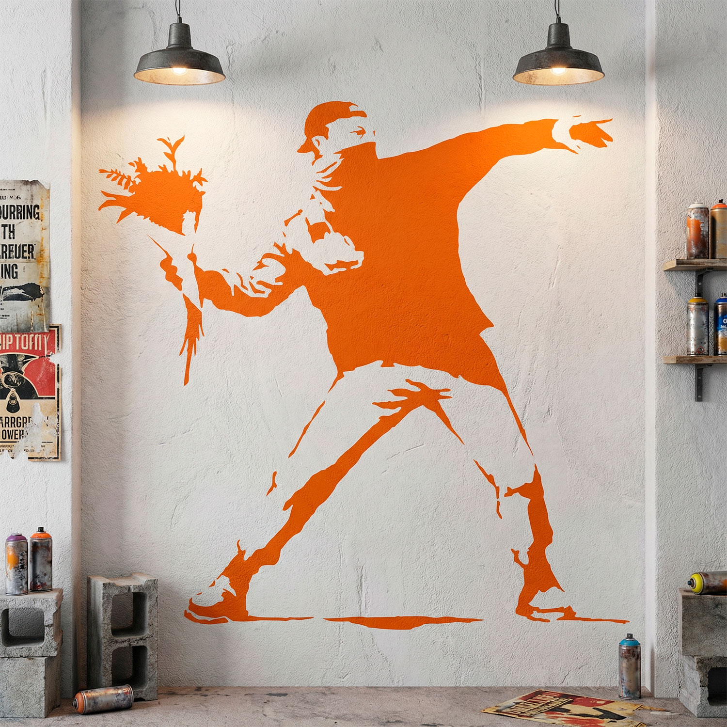 Vinilos Decorativos: Protesta lanzando flores de Banksy