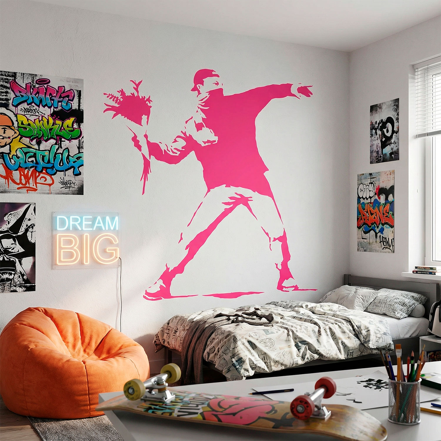 Vinilos Decorativos: Protesta lanzando flores de Banksy