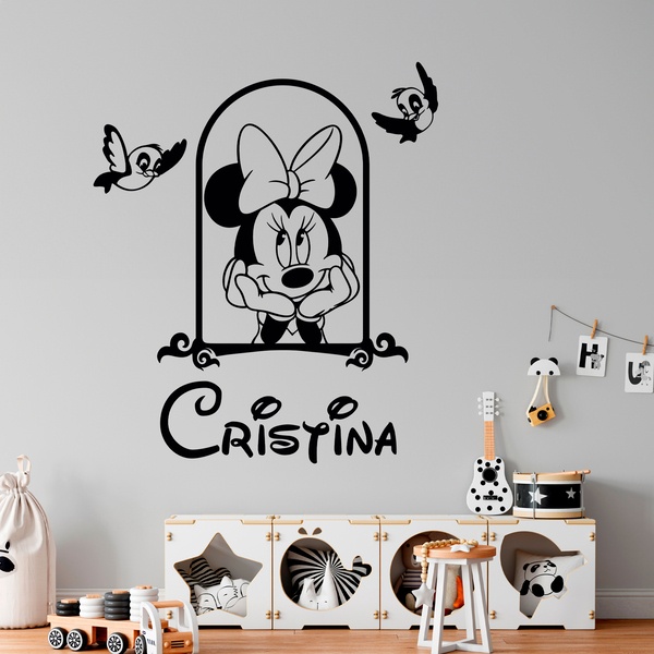 Vinilos Infantiles: Minnie en la ventana personalizada