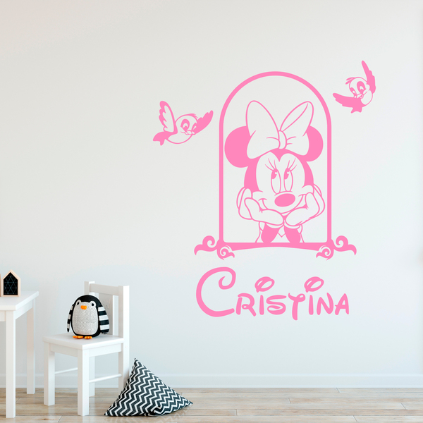 Vinilos Infantiles: Minnie en la ventana personalizada