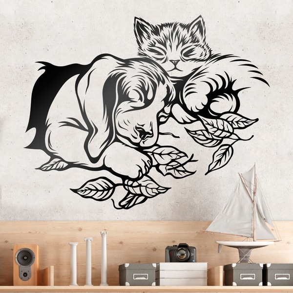 Vinilos Decorativos: Perro y gato durmiendo