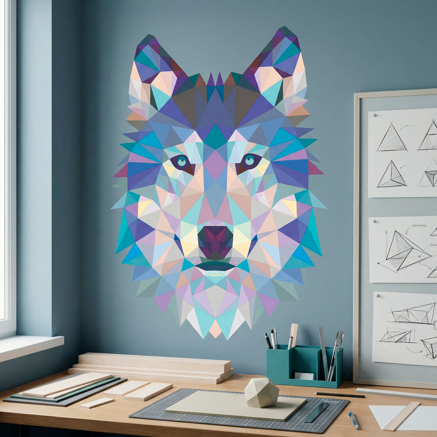 Vinilos Decorativos: Cabeza de Lobo Origami