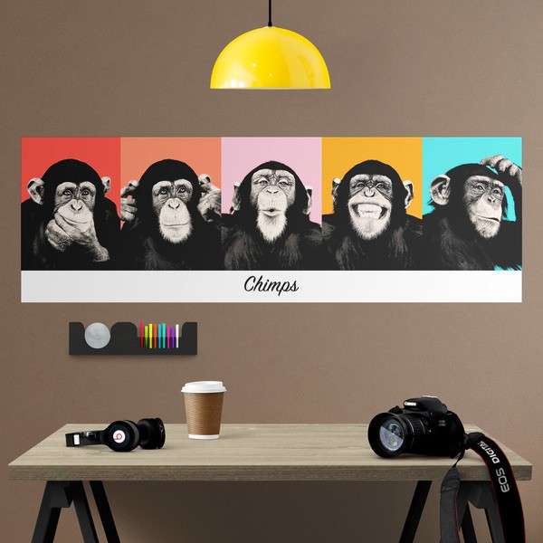 Vinilos Decorativos: Poster adhesivo de 5 Chimpancés