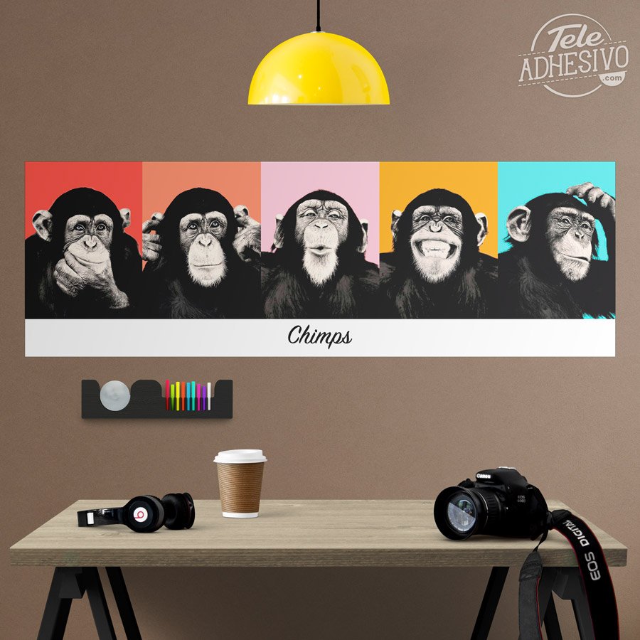 Vinilos Decorativos: Poster adhesivo de 5 Chimpancés 5