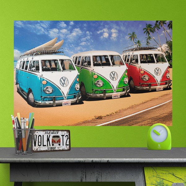 Vinilos Decorativos: 3 furgonetas Volkswagen Hippie 1