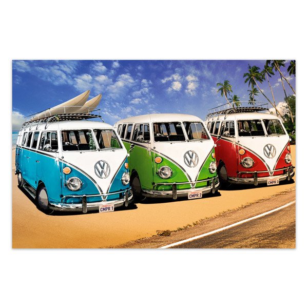 Vinilos Decorativos: 3 furgonetas Volkswagen Hippie