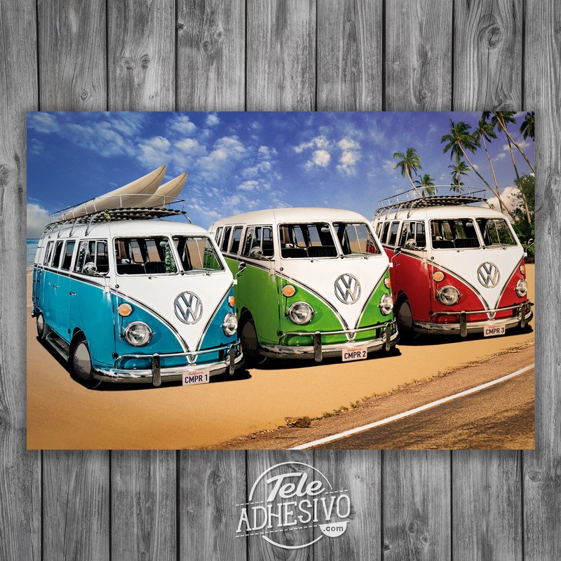 Vinilos Decorativos: 3 furgonetas Volkswagen Hippie