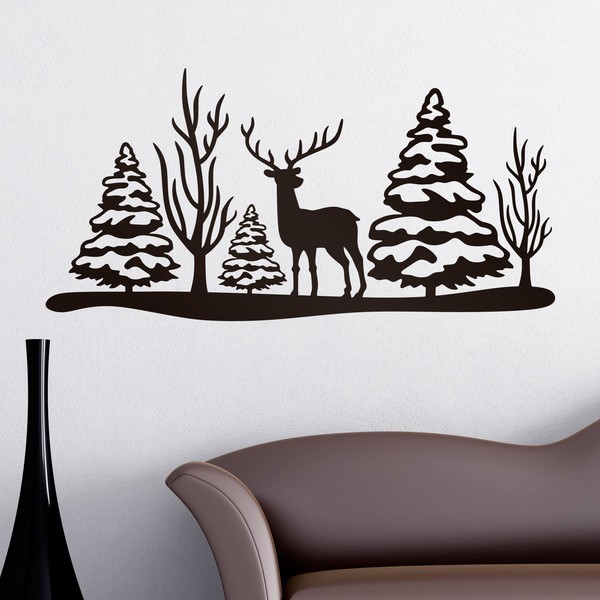 Vinilos Decorativos: Ciervo en paisaje navideño