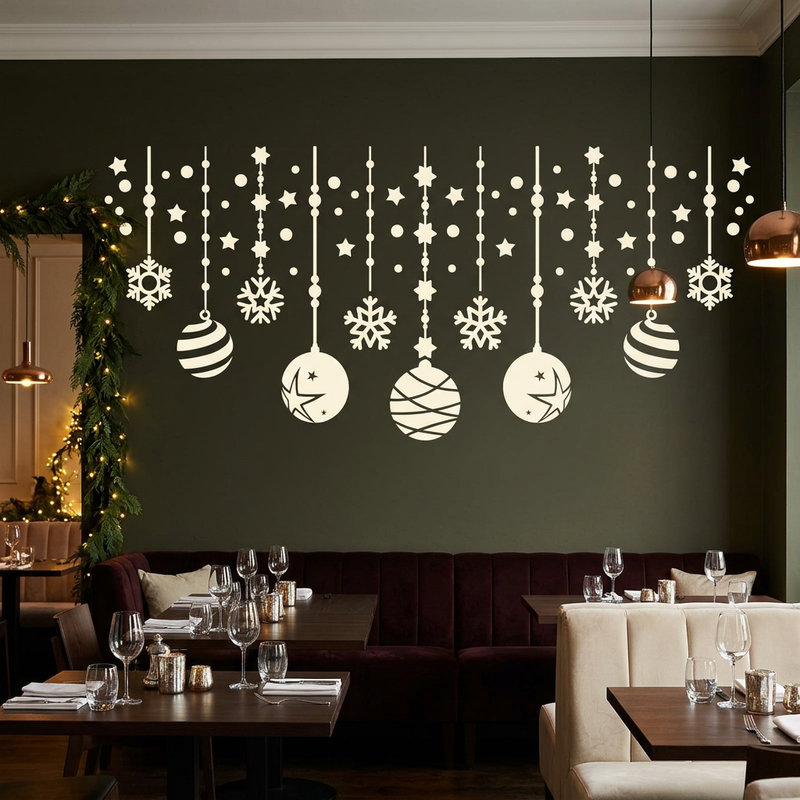 Vinilos Decorativos: Composici&oacute;n navide&ntilde;a de bolas y estrellas
