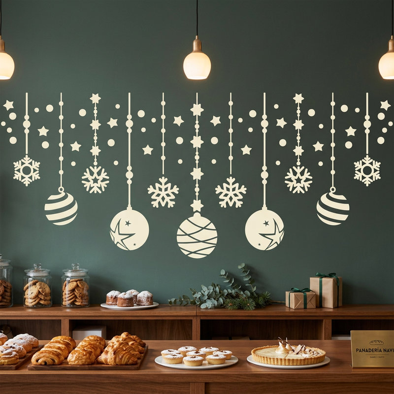 Vinilos Decorativos: Composici&oacute;n navide&ntilde;a de bolas y estrellas