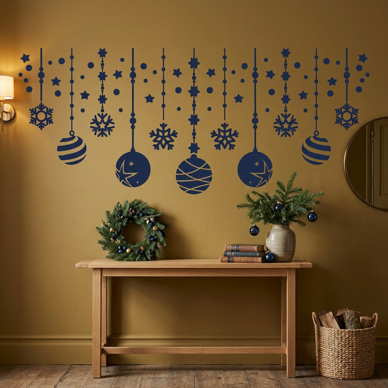 Vinilos Decorativos: Composici&oacute;n navide&ntilde;a de bolas y estrellas