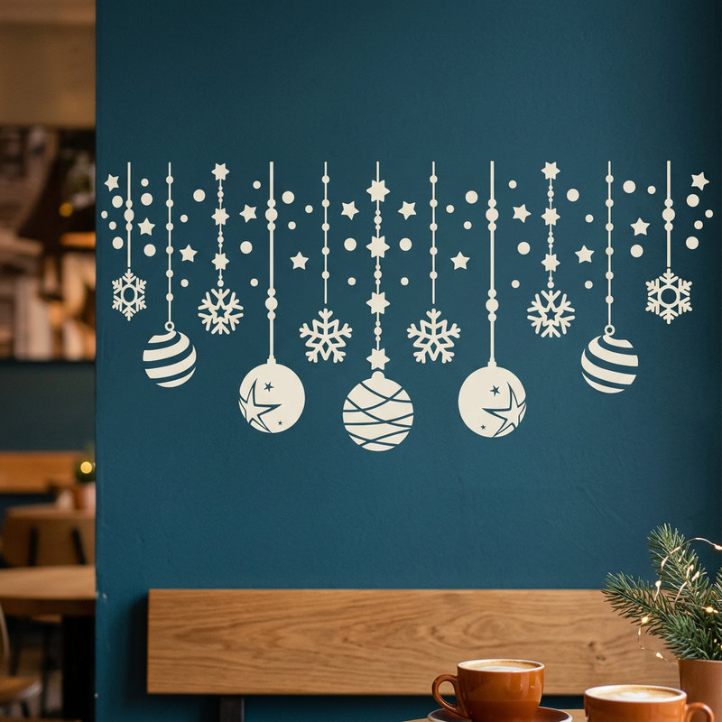 Vinilos Decorativos: Composici&oacute;n navide&ntilde;a de bolas y estrellas