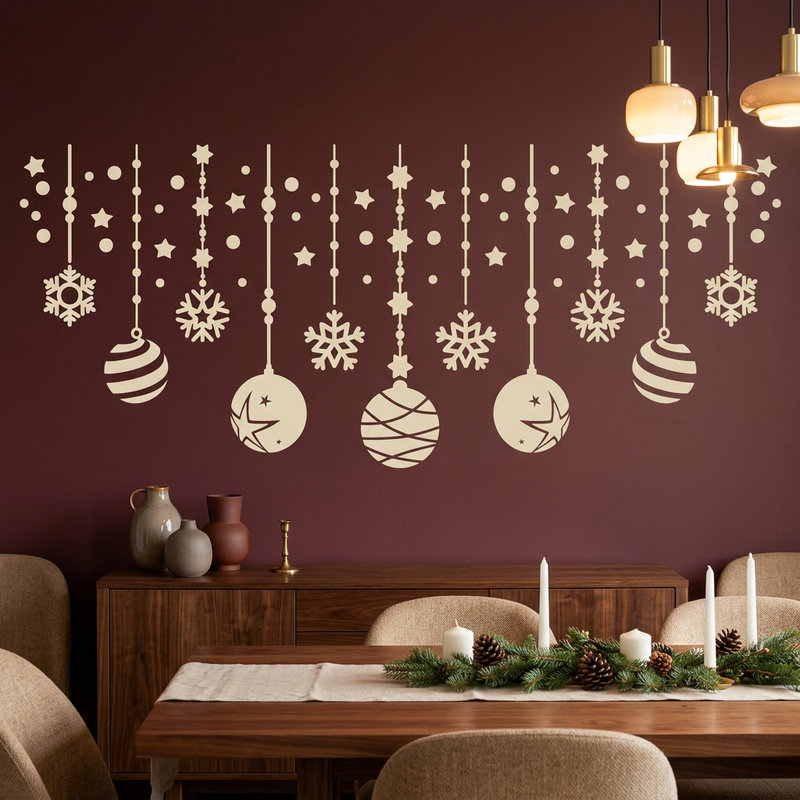 Vinilos Decorativos: Composici&oacute;n navide&ntilde;a de bolas y estrellas