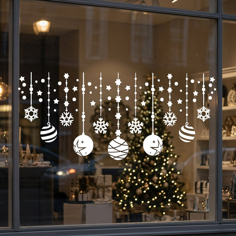 Vinilos Decorativos: Composici&oacute;n navide&ntilde;a de bolas y estrellas