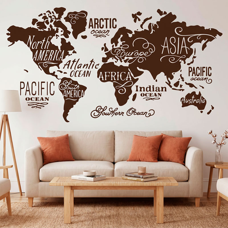 Mapa Mundi Oc&eacute;anos y Continentes en ingl&eacute;s 8/10