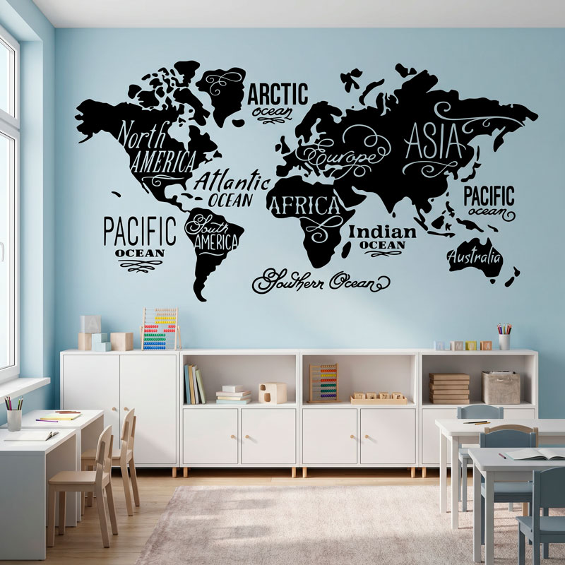 Mapa Mundi Oc&eacute;anos y Continentes en ingl&eacute;s 10/10