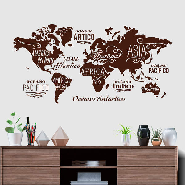 Vinilos Decorativos: Mapa Mundi Océanos y Continentes en español