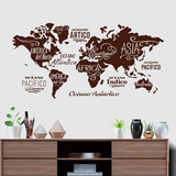 Vinilos Decorativos: Mapa Mundi Océanos y Continentes en español 7