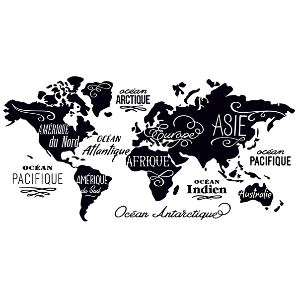 Vinilos Decorativos: Mapa Mundi Océanos y Continentes en francés