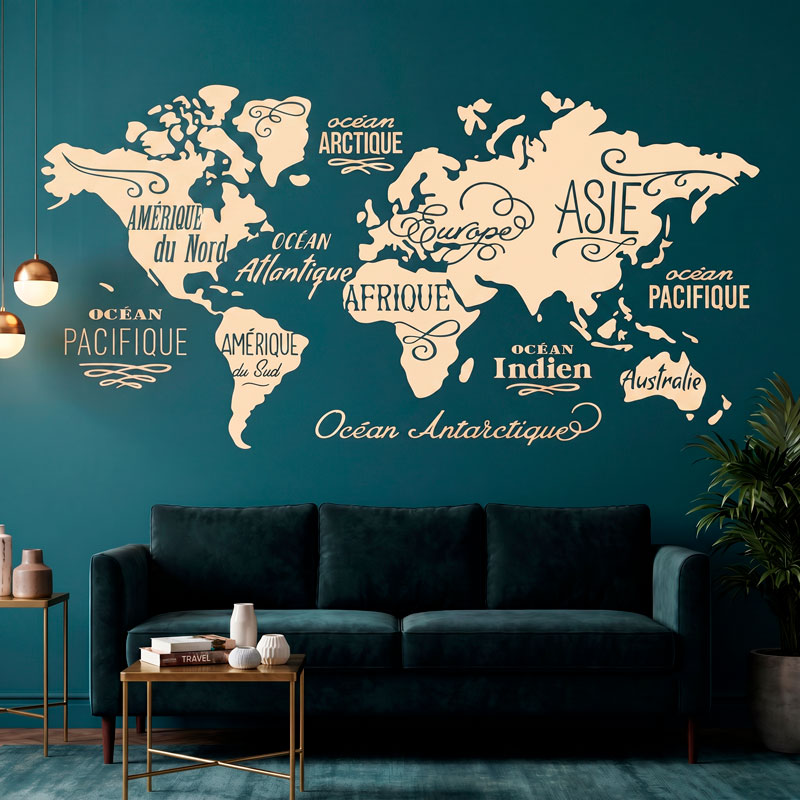 Mapa Mundi Oc&eacute;anos y Continentes en franc&eacute;s 5/7