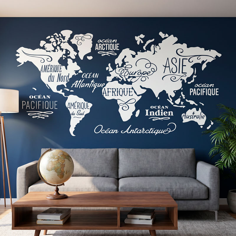 Mapa Mundi Oc&eacute;anos y Continentes en franc&eacute;s 7/7