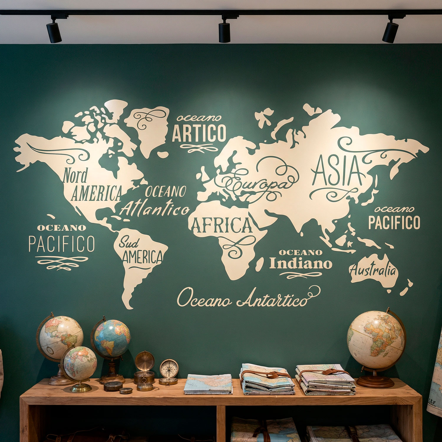 Vinilos Decorativos: Mapa Mundi Oc&eacute;anos y Continentes en italiano