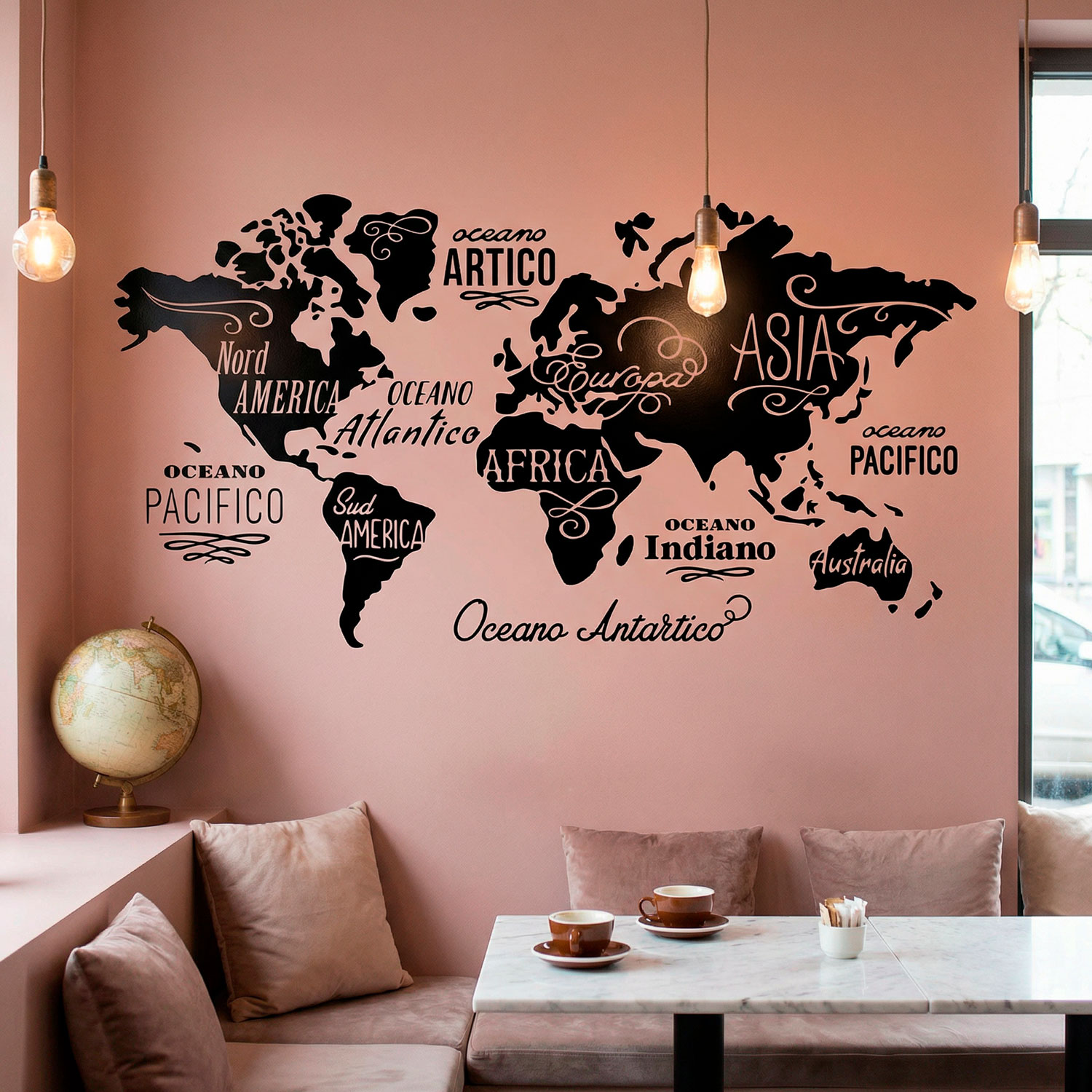 Vinilos Decorativos: Mapa Mundi Oc&eacute;anos y Continentes en italiano