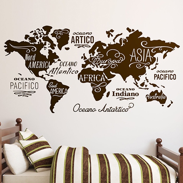 Vinilos Decorativos: Mapa Mundi Océanos y Continentes en italiano