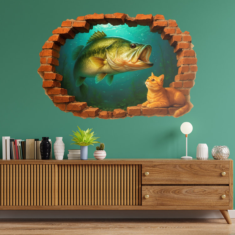Vinilos Decorativos: Agujero Pez y Gato
