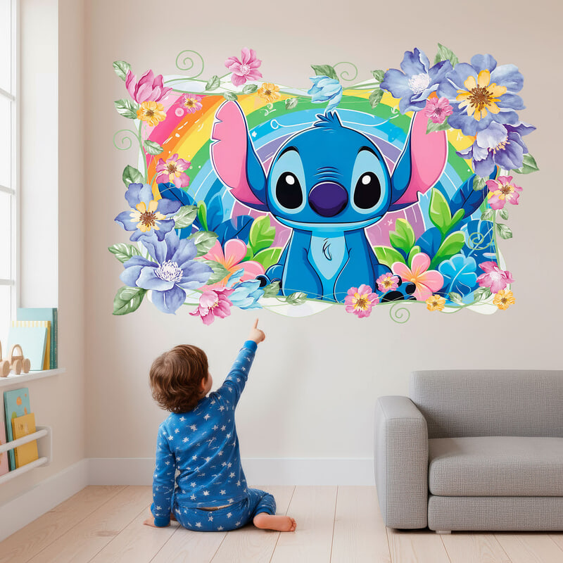 Vinilos Infantiles: Stitch Rainbow Floral