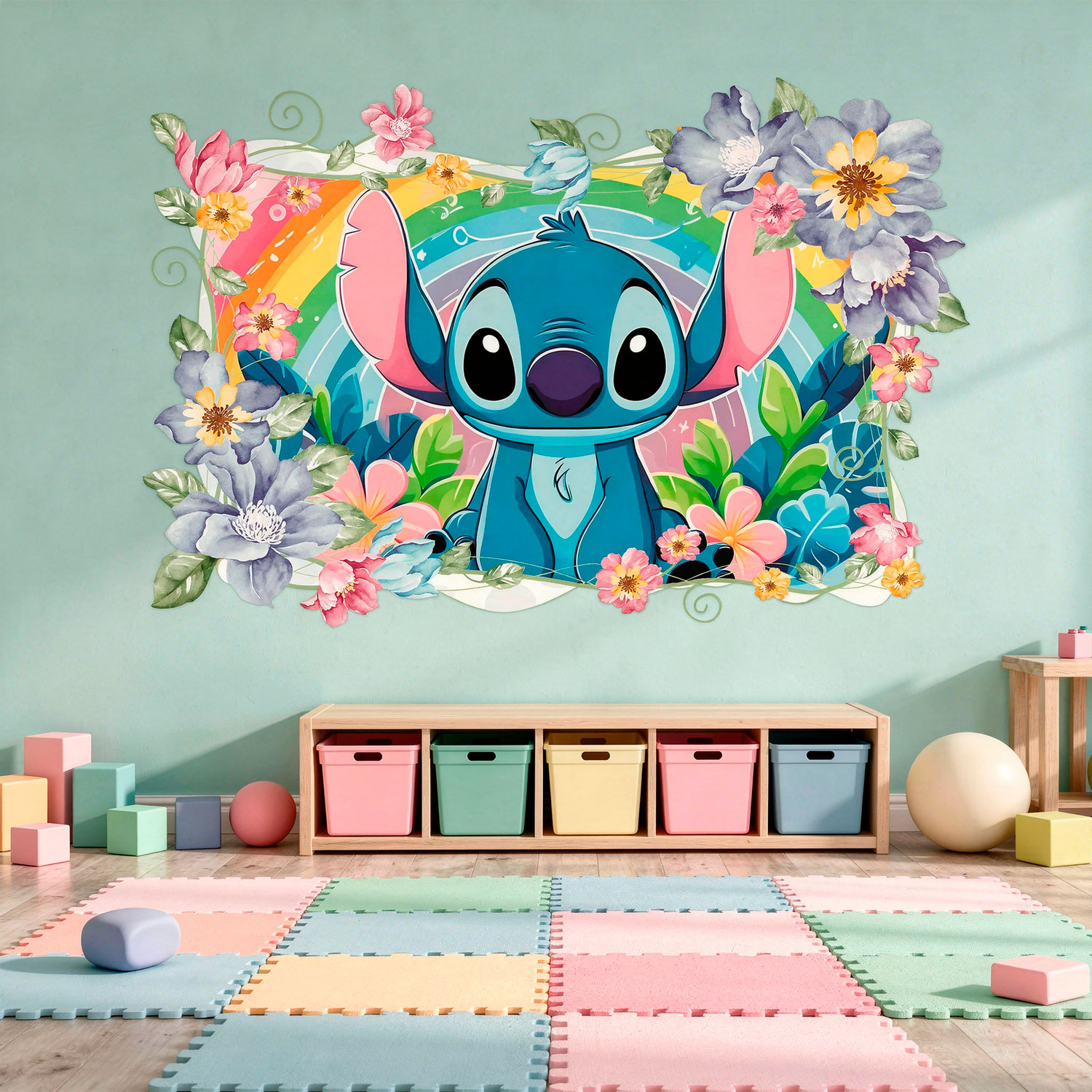 Vinilos Infantiles: Stitch Rainbow Floral