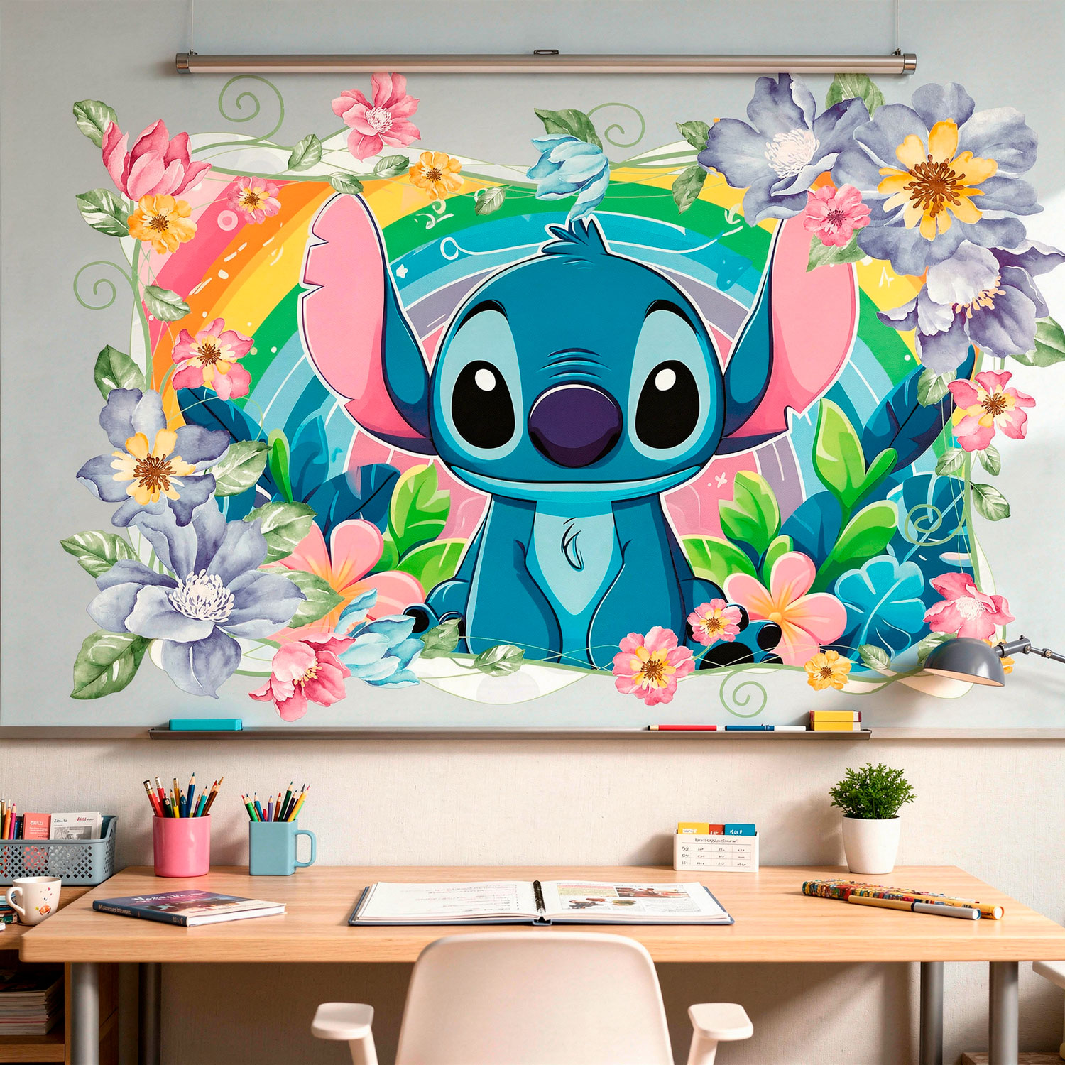 Vinilos Infantiles: Stitch Rainbow Floral