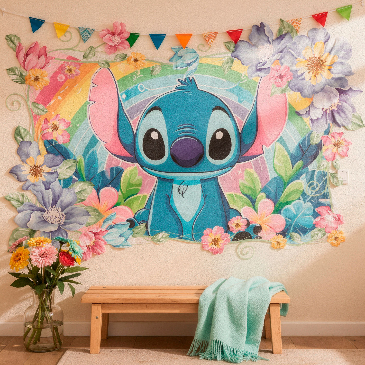Vinilos Infantiles: Stitch Rainbow Floral