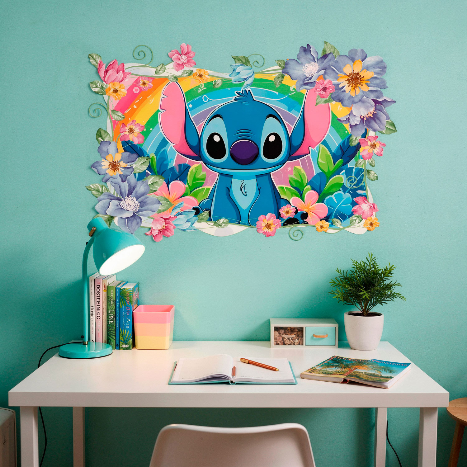 Vinilos Infantiles: Stitch Rainbow Floral