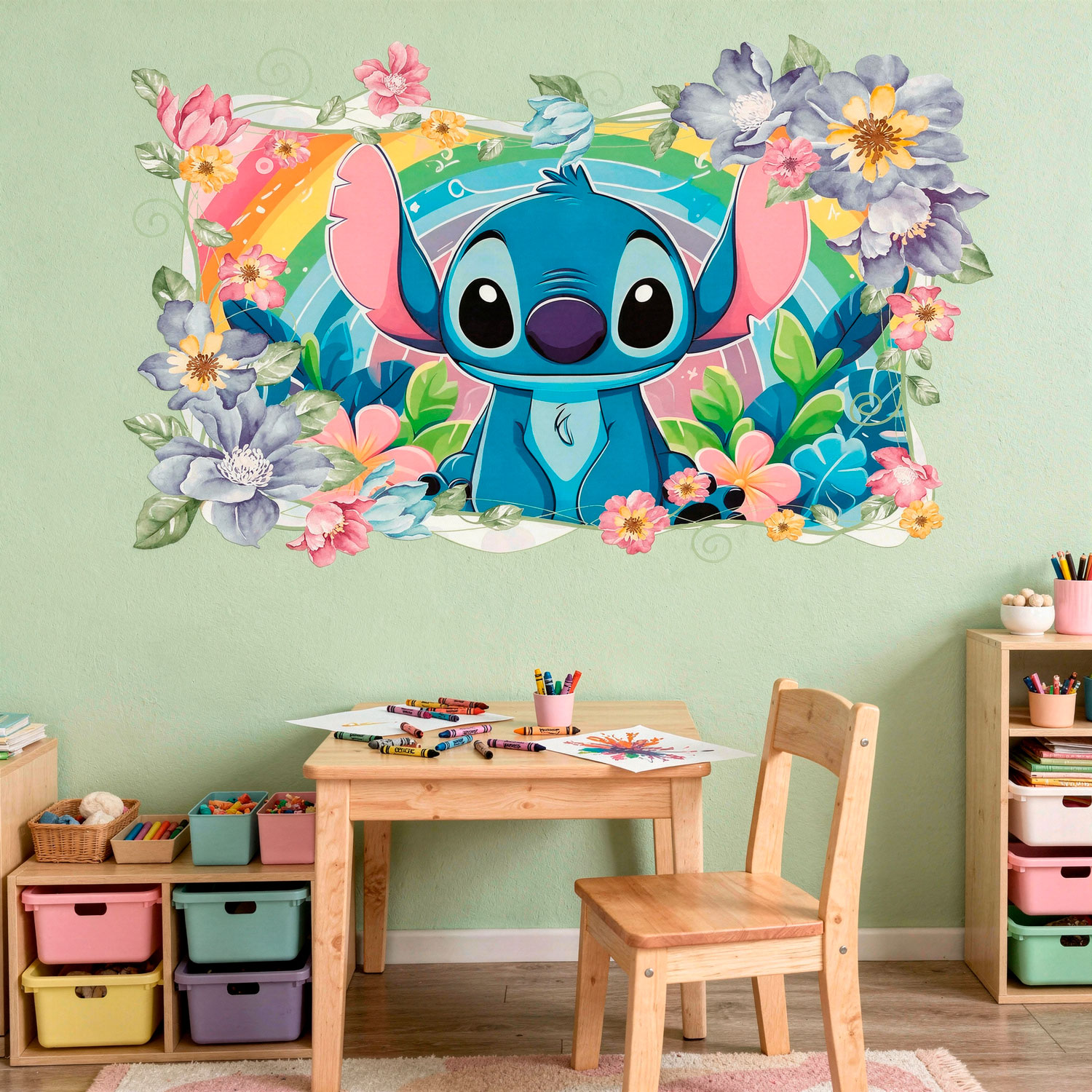 Vinilos Infantiles: Stitch Rainbow Floral