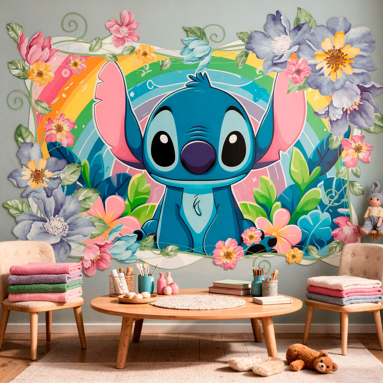 Vinilos Infantiles: Stitch Rainbow Floral