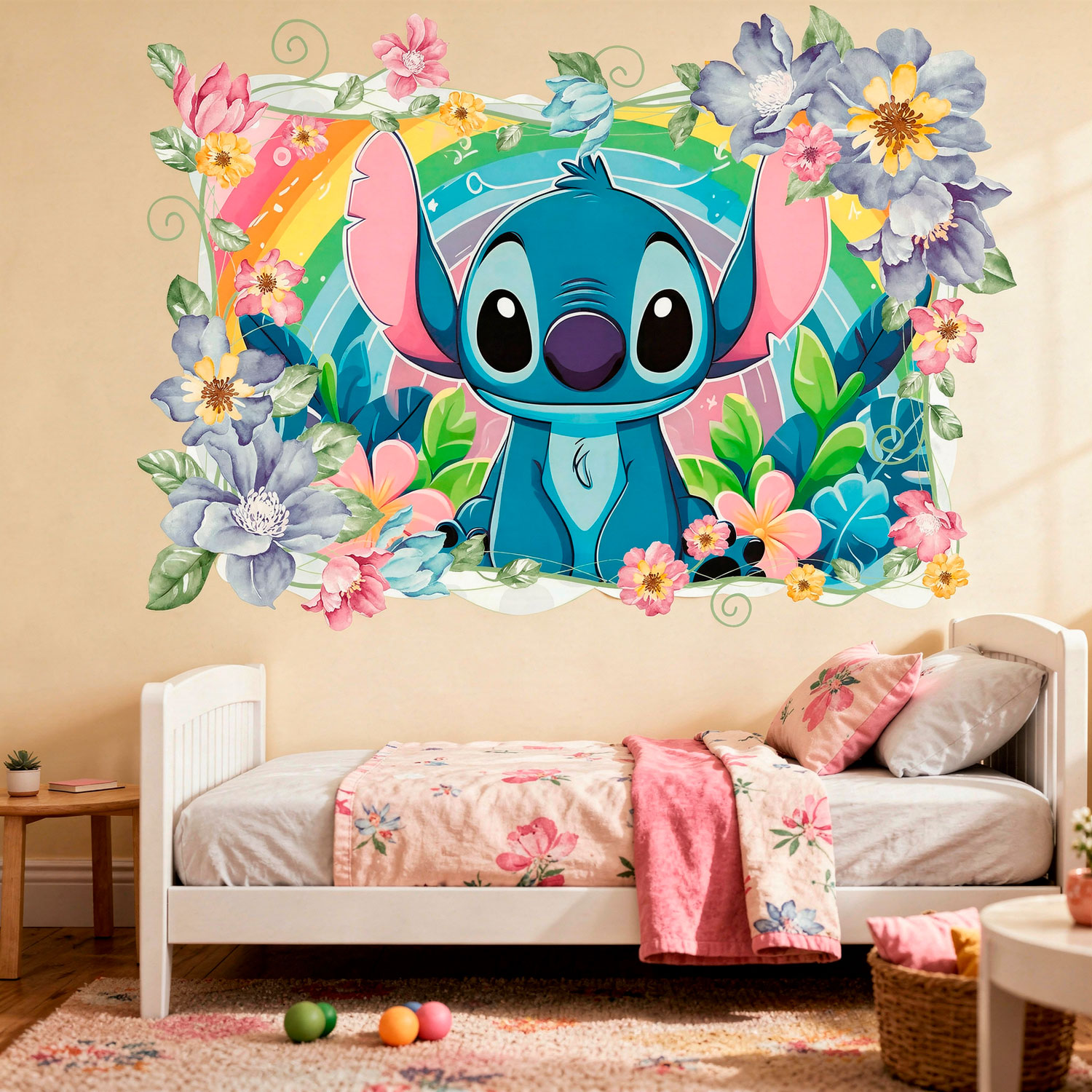 Vinilos Infantiles: Stitch Rainbow Floral