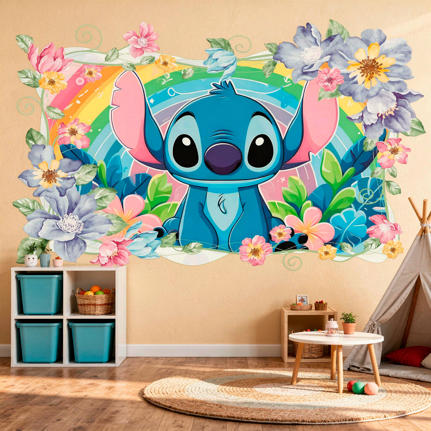 Vinilos Infantiles: Stitch Rainbow Floral