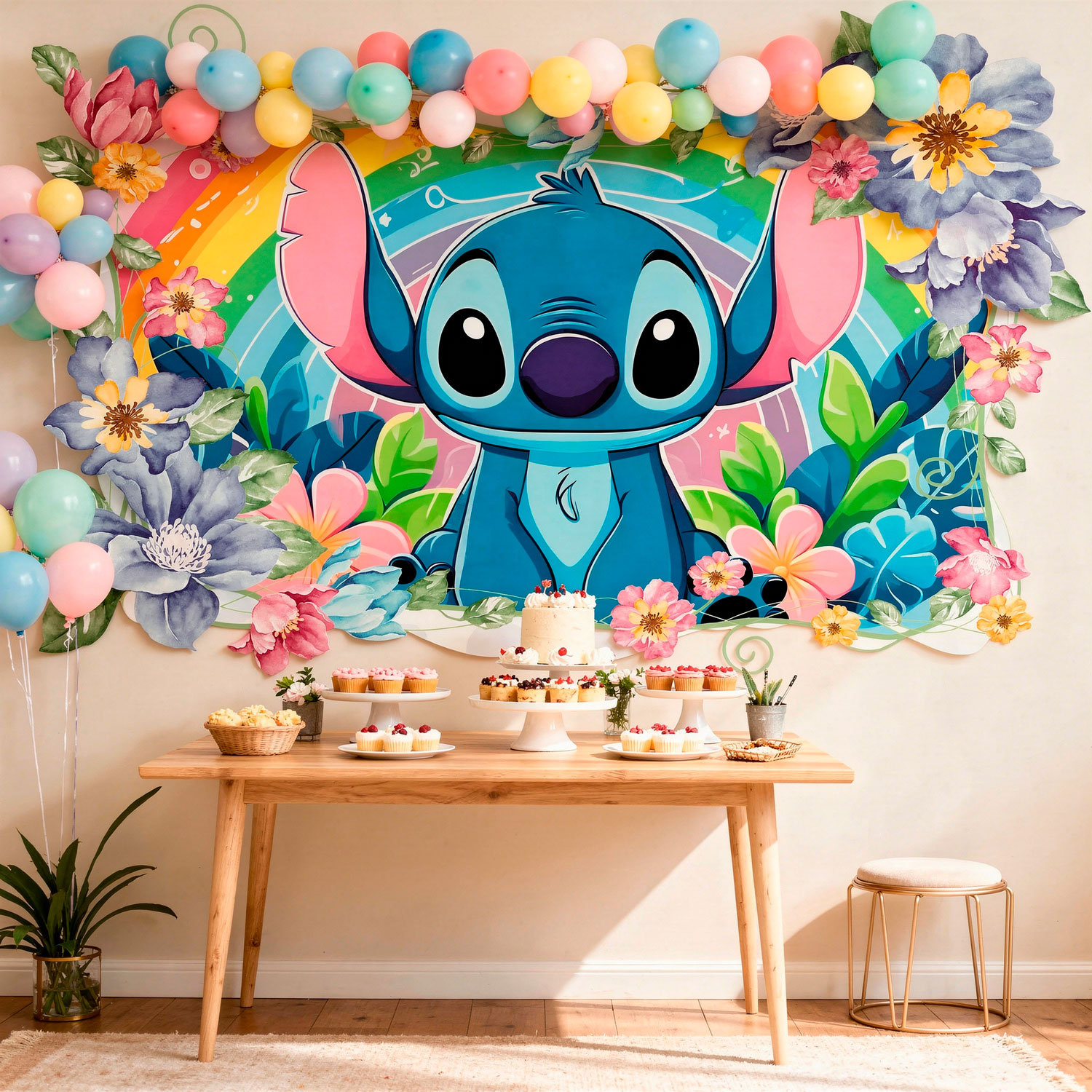 Vinilos Infantiles: Stitch Rainbow Floral