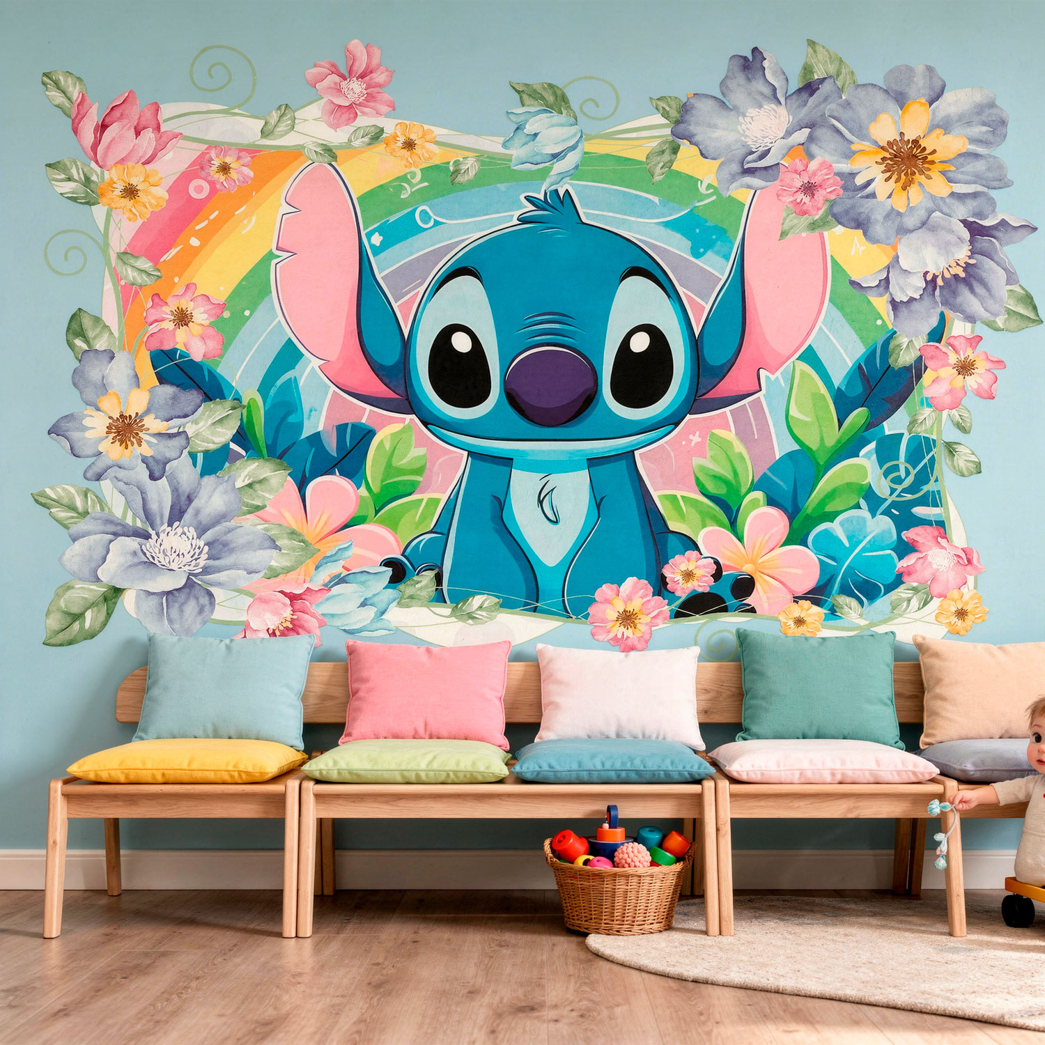 Vinilos Infantiles: Stitch Rainbow Floral